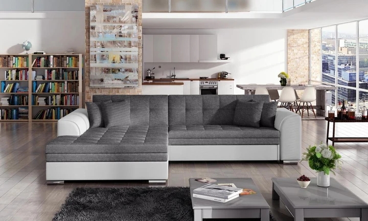 SYDNEY moderná rozkladacia rohová sedačka so širokou leňoškou – bez čalúnenia zadnej strany