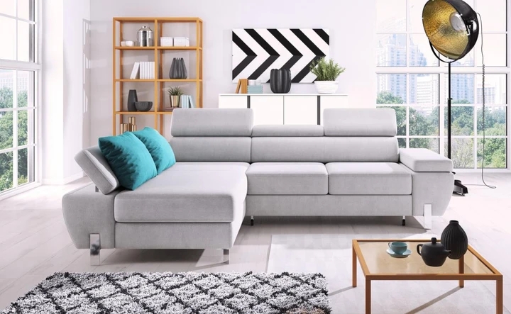 CALIN rozkladacia rohová sedačka s nastaviteľnými opierkami hlavy a lakťov