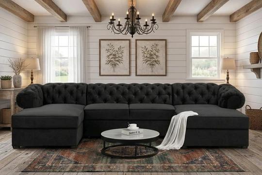 RAMONA U rozkladacia sedačka v tvare U v chesterfield štýle, látkové gombíky