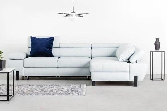 CALIN rozkladacia rohová sedačka s nastaviteľnými opierkami hlavy a lakťov v pravej koži