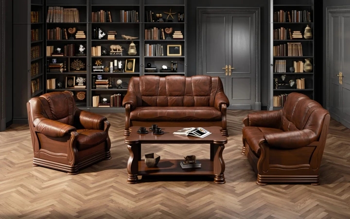 PATRÍCIA sedacia zostava 3F+2+1 v pravej koži - rozkladacia