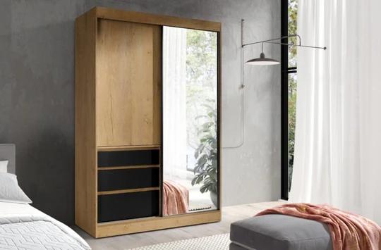 HEIDI šatníková skriňa 140, dub lefkas/čierna