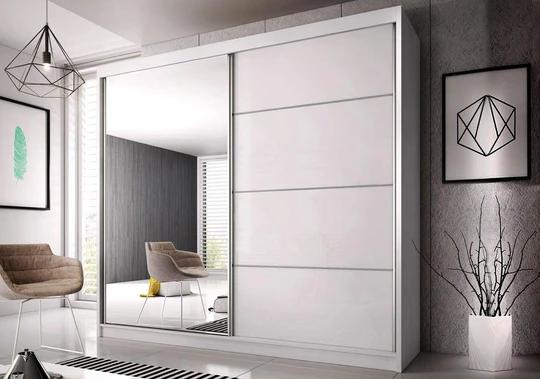 MULTI 35 šatníková skriňa so zrkadlom a posuvnými dverami, biela, 183 cm