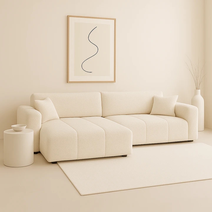 BIANCA rozkladacia rohová sedacia súprava s úložným priestorom - krémová