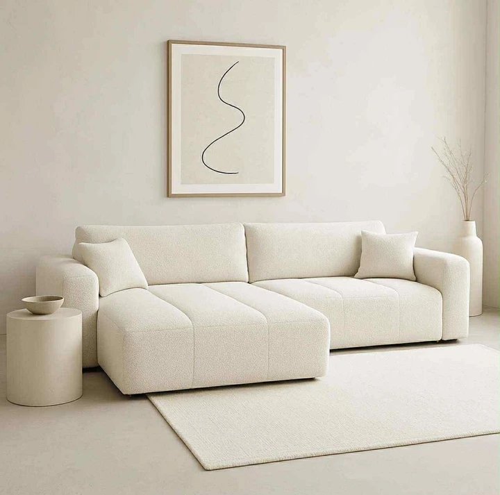 BIANCA rozkladacia rohová sedacia súprava s úložným priestorom - biela